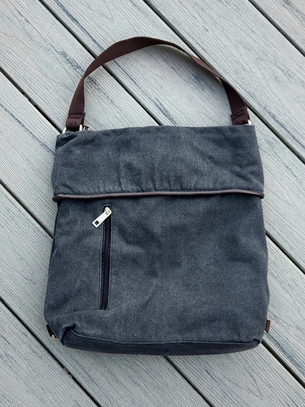 Everyday Dark Gray Canvas Hobo Bag with Top Handle